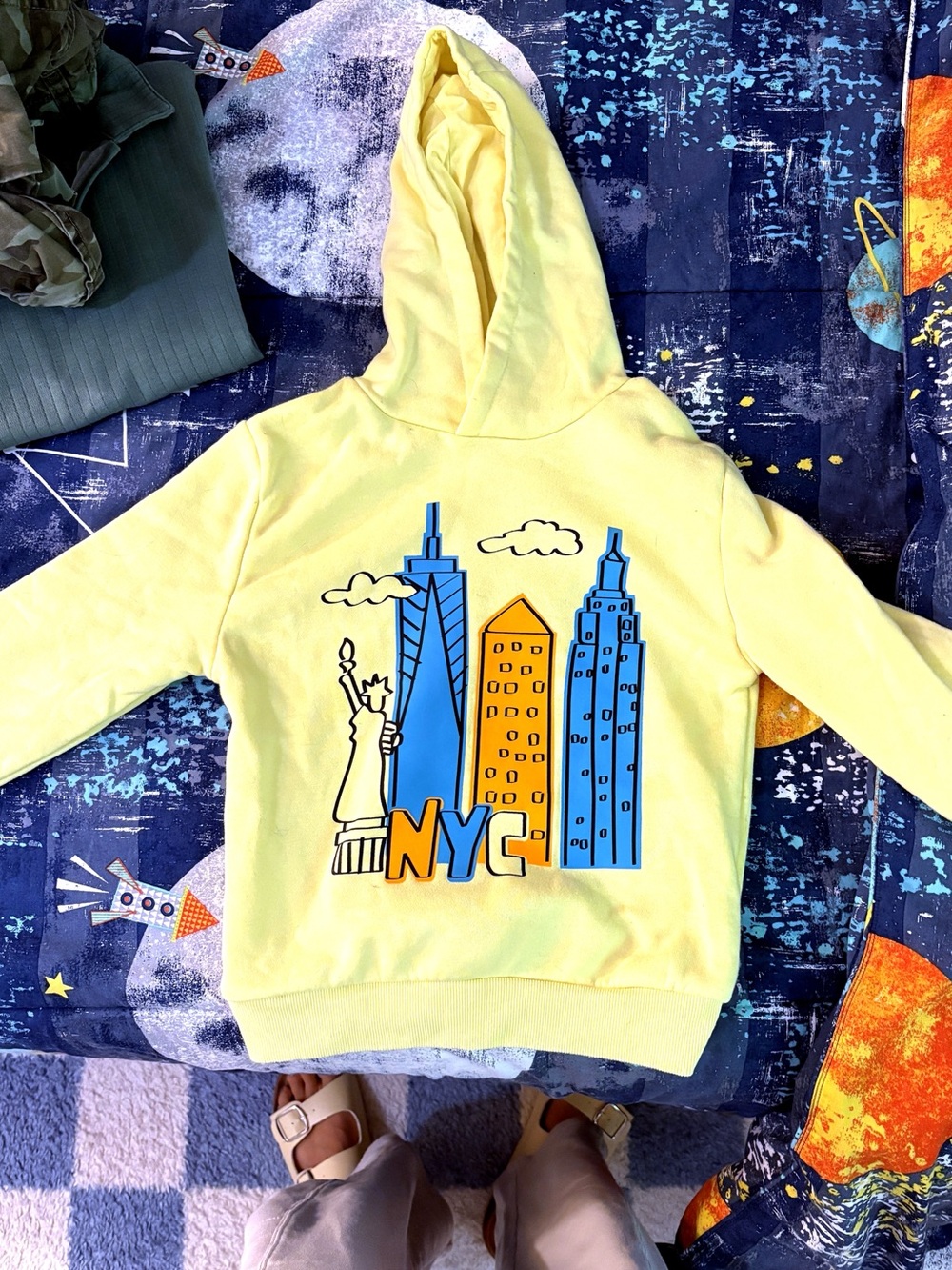Primark Yellow Hoodie with Blue & Orange NYC Graphic